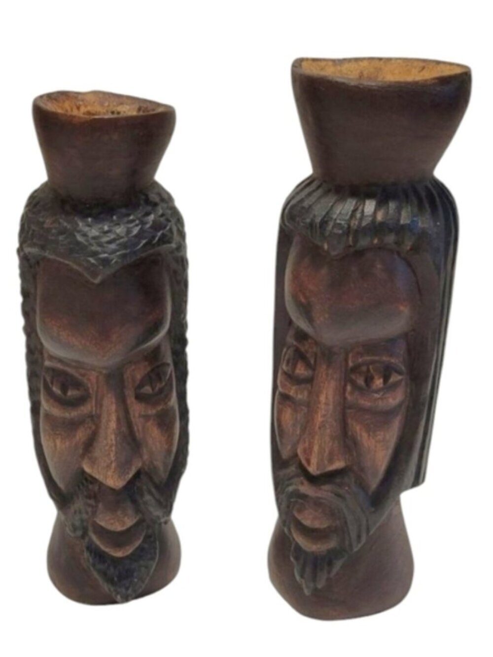 Tribal/Jamaican Bust Set Of 2 Decorative Dark Brown 7.5" - Picture 2 of 11